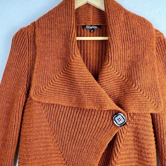 Elisabetta M Mohair/Wool Asymmetric Cardigan Sweater Made In Italy Burnt Siena - Picture 3 of 12